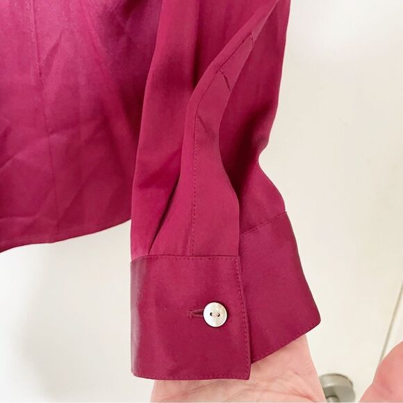 Harold’s Silk long sleeve collar button down shiny blouse top M womens burgundy - Picture 8 of 8